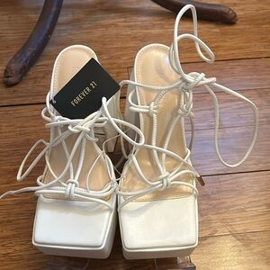 Forever 21 White Tie Up Block Heels